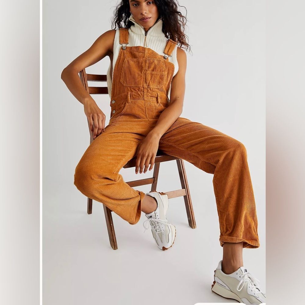 Free People We The Free Ziggy Cord Overalls Tan Size Large